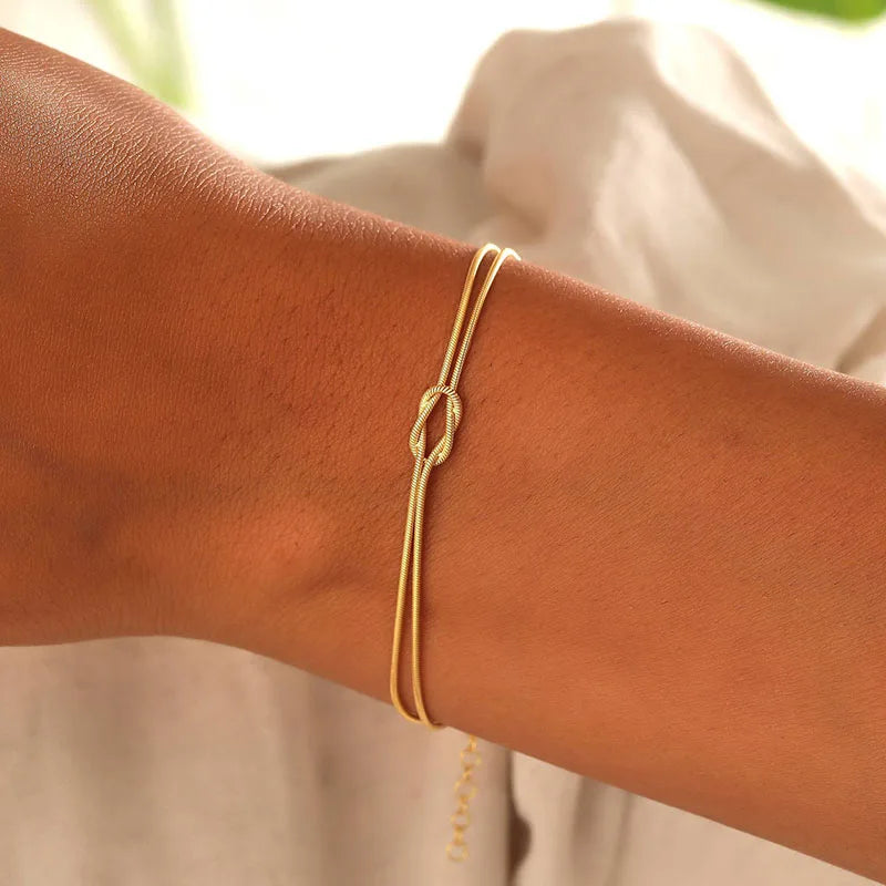 Stainless Steel Knot Snake Chain Handmade Knot Bracelet Gold Silver Color Valentine's Day Jewelry Gifts