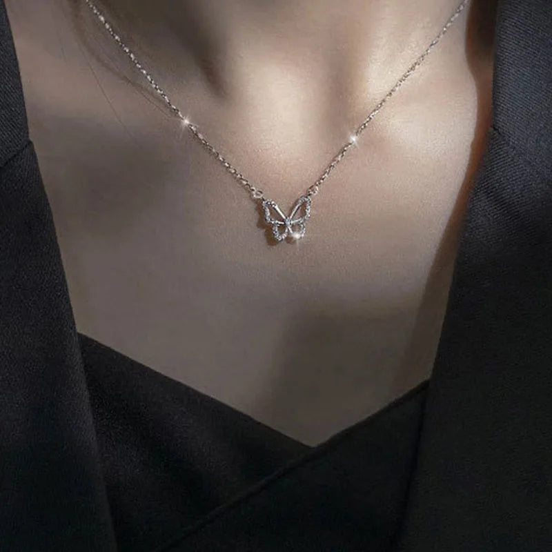 Korean-Style Acrylic Butterfly Necklace – Elegant Gold-Tone Pendant for Women