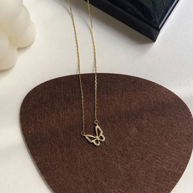Korean-Style Acrylic Butterfly Necklace – Elegant Gold-Tone Pendant for Women
