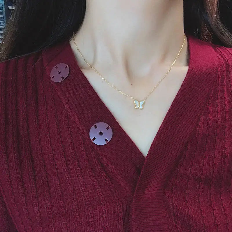Korean-Style Acrylic Butterfly Necklace – Elegant Gold-Tone Pendant for Women