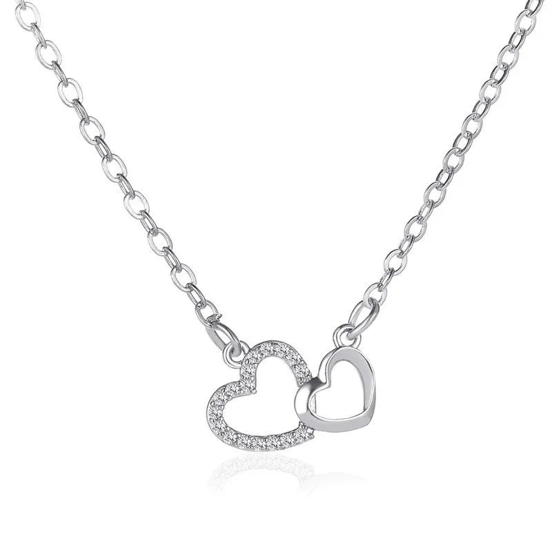 Delicate Heart Pendant Necklace – Gold Clavicle Chain with Exquisite Crystal Zircon