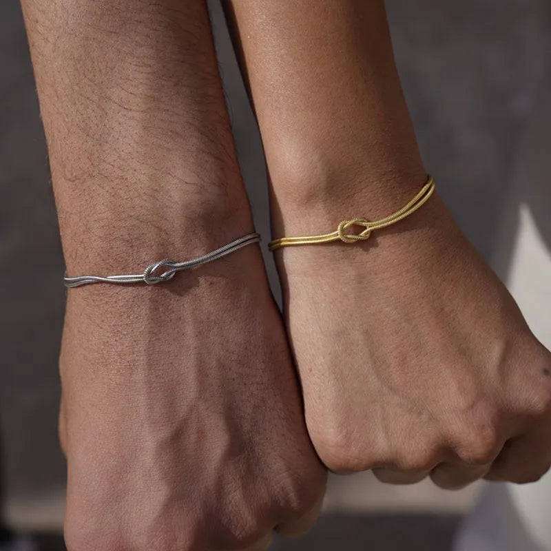 Stainless Steel Knot Snake Chain Handmade Knot Bracelet Gold Silver Color Valentine's Day Jewelry Gifts