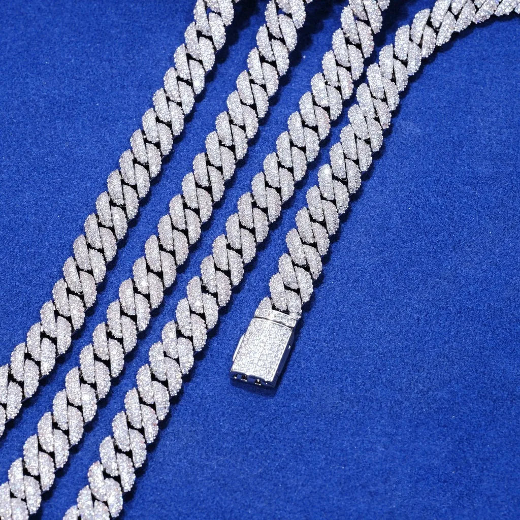 Iced Out Cuban Chain – White Gold, Double Row 5A+ CZ Stones