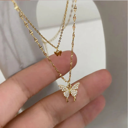 Korean-Style Acrylic Butterfly Necklace – Elegant Gold-Tone Pendant for Women