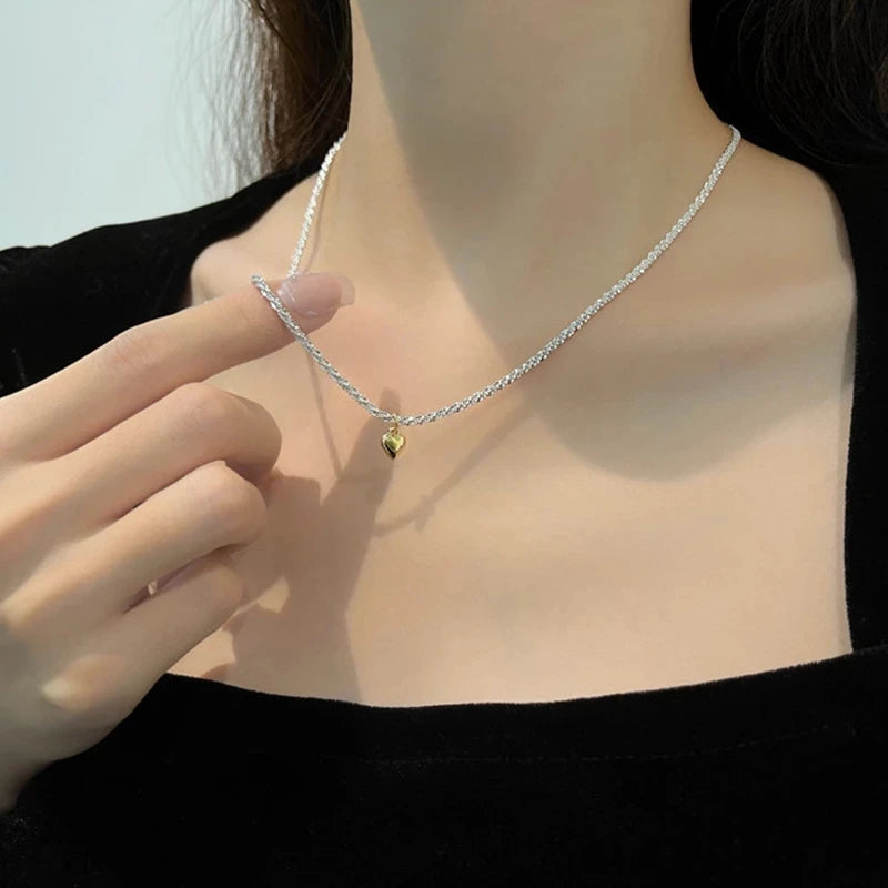 Delicate Heart Pendant Necklace – Gold Clavicle Chain with Exquisite Crystal Zircon