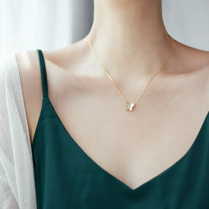 Korean-Style Acrylic Butterfly Necklace – Elegant Gold-Tone Pendant for Women