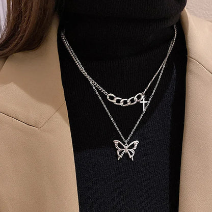 Korean-Style Acrylic Butterfly Necklace – Elegant Gold-Tone Pendant for Women