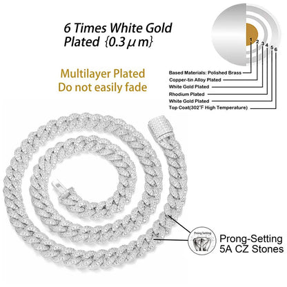 Iced Out Cuban Chain – White Gold, Double Row 5A+ CZ Stones