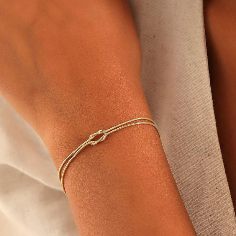 Stainless Steel Knot Snake Chain Handmade Knot Bracelet Gold Silver Color Valentine's Day Jewelry Gifts