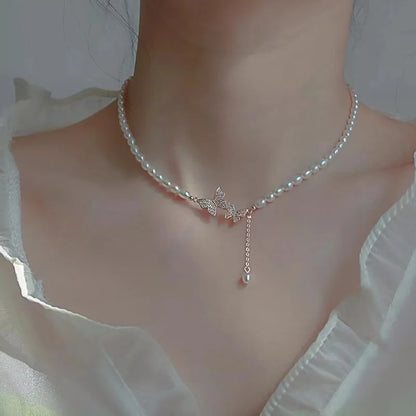 Korean-Style Acrylic Butterfly Necklace – Elegant Gold-Tone Pendant for Women