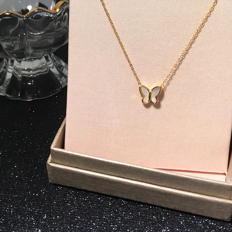 Korean-Style Acrylic Butterfly Necklace – Elegant Gold-Tone Pendant for Women