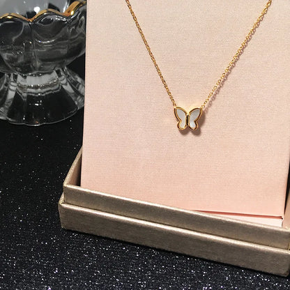 Korean-Style Acrylic Butterfly Necklace – Elegant Gold-Tone Pendant for Women