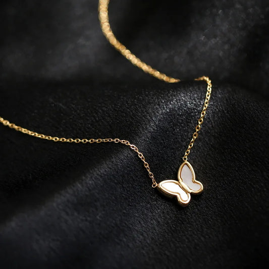 Korean-Style Acrylic Butterfly Necklace – Elegant Gold-Tone Pendant for Women