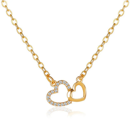 Delicate Heart Pendant Necklace – Gold Clavicle Chain with Exquisite Crystal Zircon