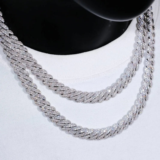 Iced Out Cuban Chain – White Gold, Double Row 5A+ CZ Stones