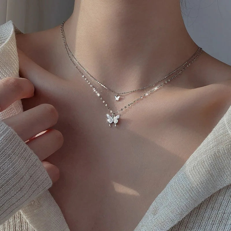 Korean-Style Acrylic Butterfly Necklace – Elegant Gold-Tone Pendant for Women