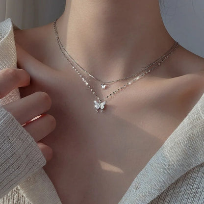 Korean-Style Acrylic Butterfly Necklace – Elegant Gold-Tone Pendant for Women