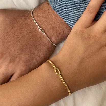Stainless Steel Knot Snake Chain Handmade Knot Bracelet Gold Silver Color Valentine's Day Jewelry Gifts