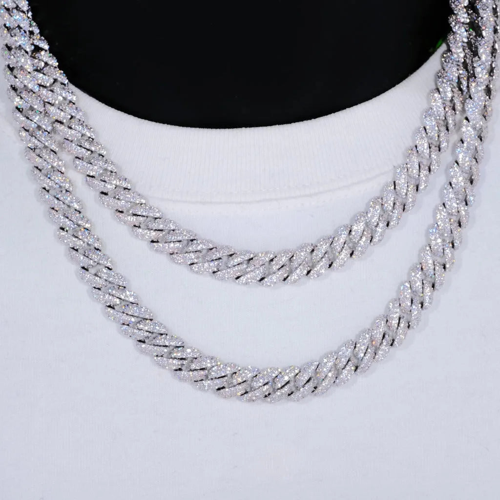 Iced Out Cuban Chain – White Gold, Double Row 5A+ CZ Stones